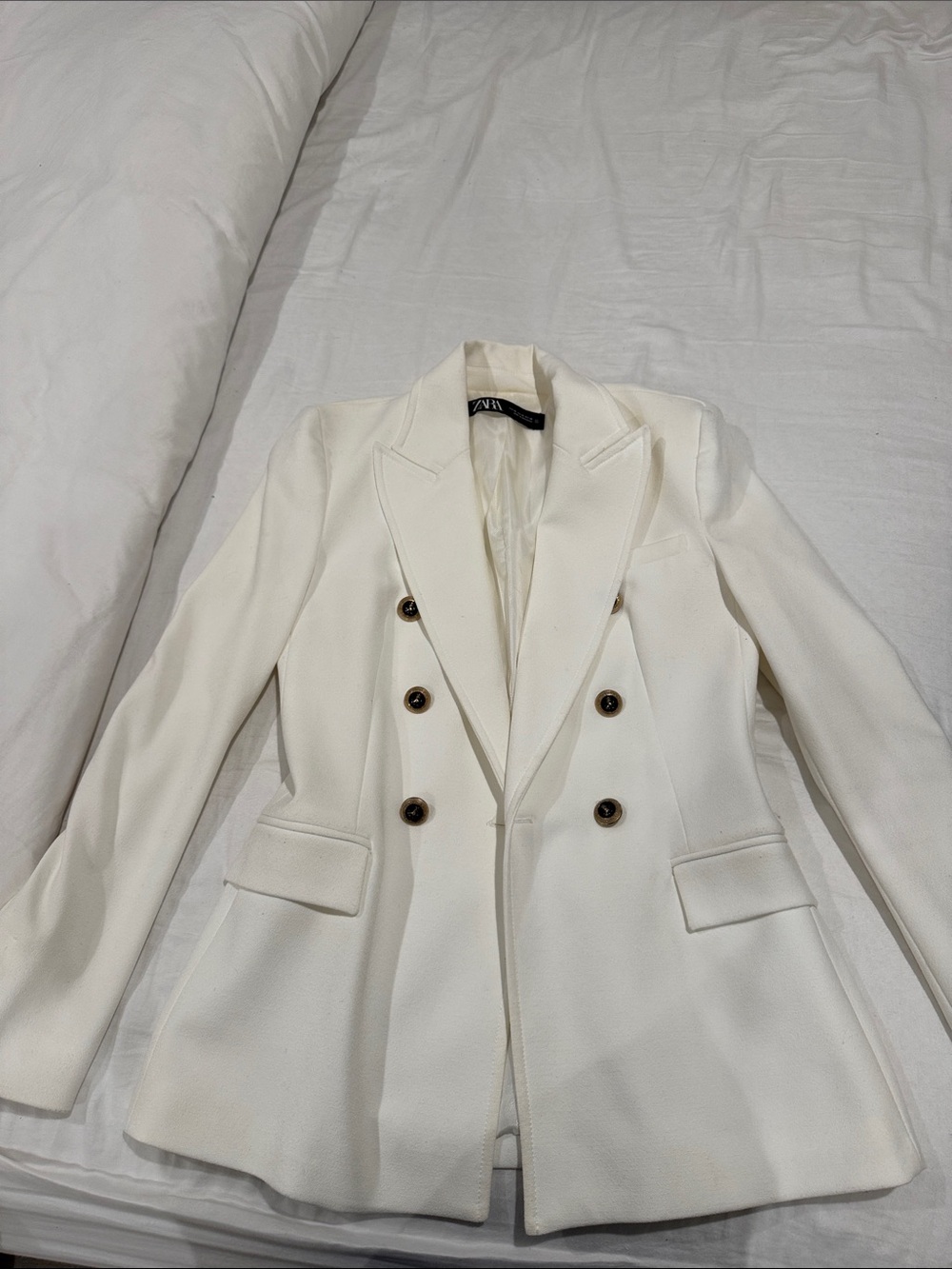 Zara Off-White Double-Breasted Blazer Jacket